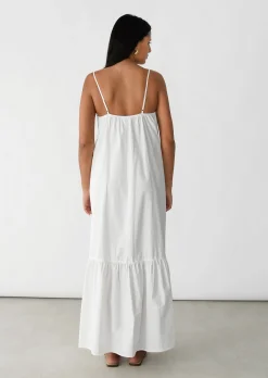 Robes^Outfitbook Robe longue en coton à volant BLANC