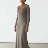 Robes^Outfitbook Robe longue en maille TAUPE