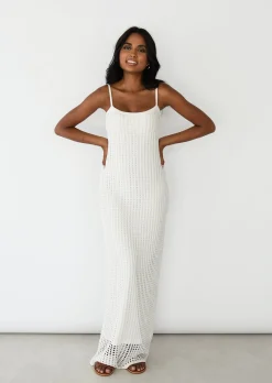 Robes^Outfitbook Robe longue en maille crochet BLANC
