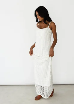 Robes^Outfitbook Robe longue en maille crochet BLANC