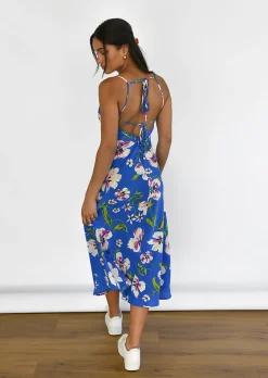 Robes^Outfitbook Robe mi-longue imprimée à dos nu BLEU
