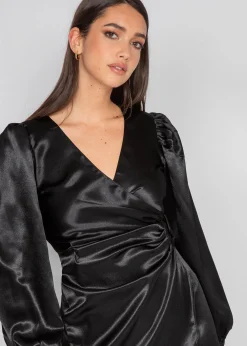 Robes^Outfitbook Robe noir en satin drapé BLACK