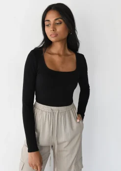 Hauts^Outfitbook Top à encolure carrée NOIR