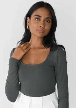 Hauts^Outfitbook Top à encolure carrée GRIS