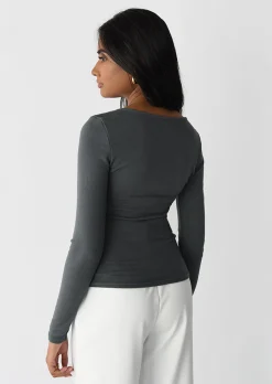 Hauts^Outfitbook Top à encolure carrée GRIS