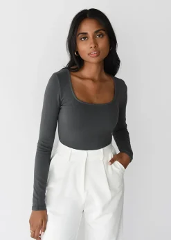Hauts^Outfitbook Top à encolure carrée GRIS