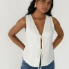 Hauts^Outfitbook Top à nouer en lin mélangé blanc