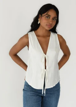 Hauts^Outfitbook Top à nouer en lin mélangé blanc