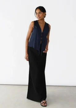 Hauts^Outfitbook Top à nouer en lin mélangé bleu