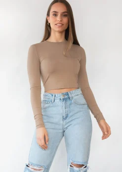 Hauts^Outfitbook Top ajusté à manches longues taupe