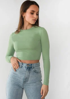 Hauts^Outfitbook Top ajusté à manches longues vert green