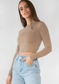 Hauts^Outfitbook Top ajusté à manches longues taupe