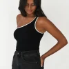 Hauts^Outfitbook Top asymétrique à liseré contrastant NOIR