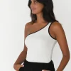 Hauts^Outfitbook Top asymétrique à liseré contrastant BLANC