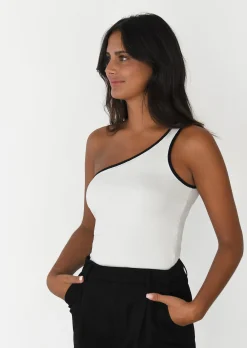 Hauts^Outfitbook Top asymétrique à liseré contrastant BLANC