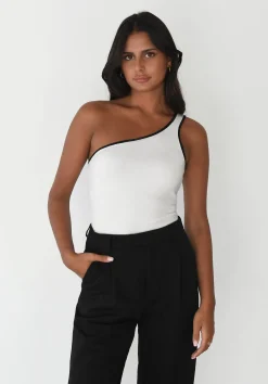 Hauts^Outfitbook Top asymétrique à liseré contrastant BLANC