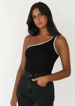 Hauts^Outfitbook Top asymétrique à liseré contrastant NOIR