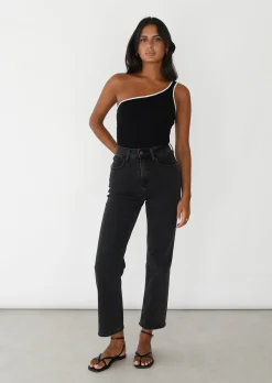 Hauts^Outfitbook Top asymétrique à liseré contrastant NOIR