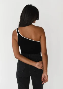 Hauts^Outfitbook Top asymétrique à liseré contrastant NOIR