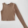 Hauts^Outfitbook Top asymétrique à manche longue taupe