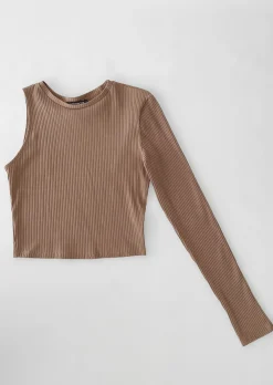 Hauts^Outfitbook Top asymétrique à manche longue taupe