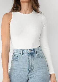 Hauts^Outfitbook Top asymétrique à manche longue blanc white