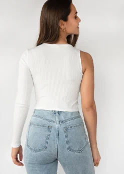 Hauts^Outfitbook Top asymétrique à manche longue blanc white