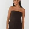 Hauts^Outfitbook Top bandeau en maille côtelée MARRON