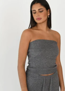 Hauts^Outfitbook Top bandeau en maille côtelée GRIS