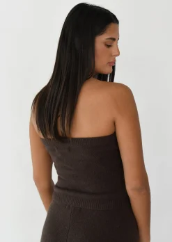 Hauts^Outfitbook Top bandeau en maille côtelée MARRON
