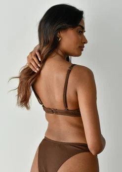 Maillots De Bain^Outfitbook Top bikini côtelé armature V Marron