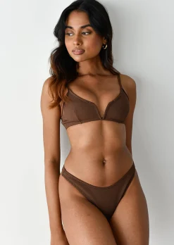 Maillots De Bain^Outfitbook Top bikini côtelé armature V Marron