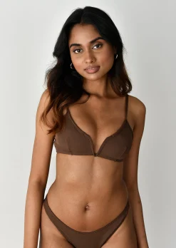 Maillots De Bain^Outfitbook Top bikini côtelé armature V Marron