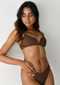 Maillots De Bain^Outfitbook Top bikini côtelé armature V Marron