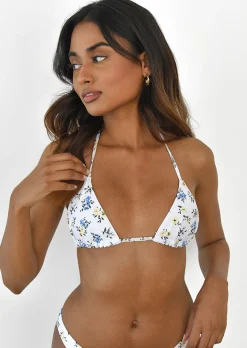Maillots De Bain^Outfitbook Top bikini triangle fleuri jaune et bleu Blanc