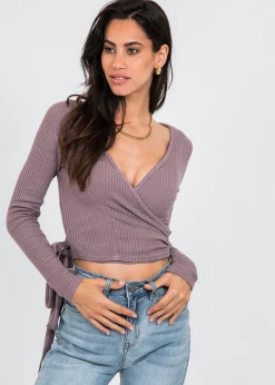 Hauts^Outfitbook Top cache-coeur côtelé mauve