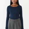 Pulls L Cardigans | Hauts^Outfitbook Top coton manches longues BLEU