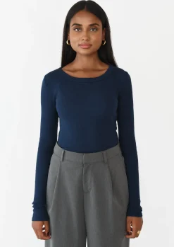 Pulls L Cardigans | Hauts^Outfitbook Top coton manches longues BLEU
