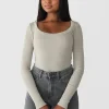 Pulls L Cardigans | Hauts^Outfitbook Top coton manches longues BEIGE
