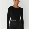 Pulls L Cardigans | Hauts^Outfitbook Top coton manches longues NOIR