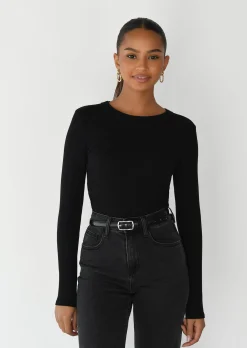 Pulls L Cardigans | Hauts^Outfitbook Top coton manches longues NOIR