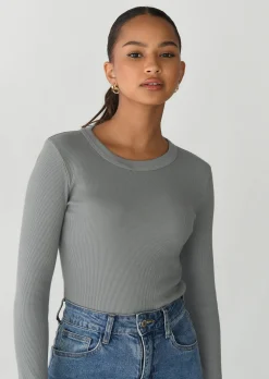 Pulls L Cardigans | Hauts^Outfitbook Top coton manches longues GRIS