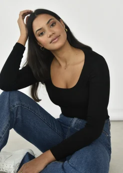 Pulls L Cardigans | Hauts^Outfitbook Top coton manches longues NOIR