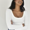 Pulls L Cardigans | Hauts^Outfitbook Top coton manches longues BLANC