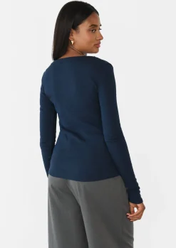 Pulls L Cardigans | Hauts^Outfitbook Top coton manches longues BLEU