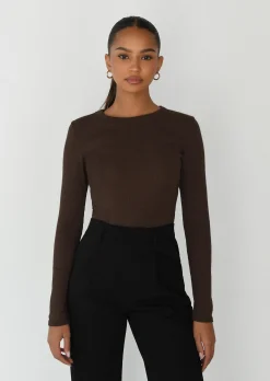 Pulls L Cardigans | Hauts^Outfitbook Top coton manches longues MARRON