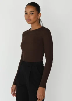 Pulls L Cardigans | Hauts^Outfitbook Top coton manches longues MARRON