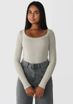 Pulls L Cardigans | Hauts^Outfitbook Top coton manches longues BEIGE