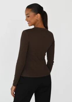 Pulls L Cardigans | Hauts^Outfitbook Top coton manches longues MARRON