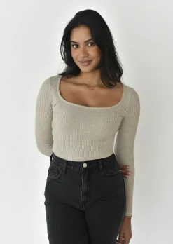 Hauts^Outfitbook Top côtelé à encolure carrée BEIGE